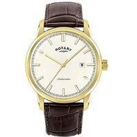 Rotary Men'S Heritage Automatic Gold Plated Stainless Steel Brown Leather Strap Watch