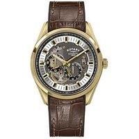 Rotary Men'S Seamatic Eclipse 100M Water Resistance Gold Plated Stainless Steel Brown Leather Strap Watch