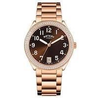 Rotary Ladies Brilliance Stone Set Rose Gold Plated Bracelet Watch