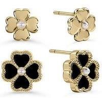 Radley 18ct Gold Plated Black Heart Flower Twinpack Earrings