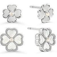 Radley Silver Plated Mother Of Pearl Heart Flower Twinpack Earrings