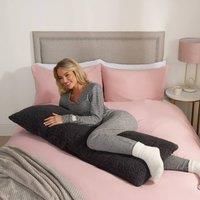 OHS Long Bolster Pillow Teddy Fleece Body Neck Pregnancy Support Cushion