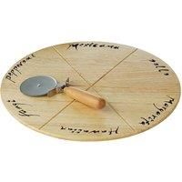 Premier Housewares 1103525 Round Rubberwood Pizza Cutting Board with Pizza Cutter, 2 x 32 x 32 cm, Beige