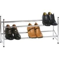 Premier Housewares 2-Tier Extendable Shoe Rack Small Shoe Storage Silver Shoe Racks Storage Chrome Shoe Rack Small Shoe Rack Adjustable 35.5x62-113x22
