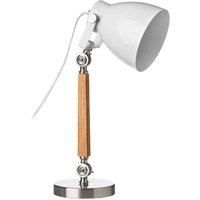 Stockholm Table Lamp White Shade Light Wood Stem Satin Nickel Base