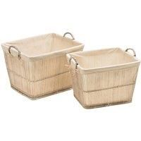 Premier Housewares Laundry Basket / Bamboo Washing Basket / Laundry Baskets Large With Handles / Set Of 2 Hamper / White Hampers Box 40 x 50 x 38