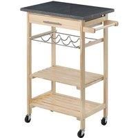 Premier Housewares Pinewood Kitchen Trolley with Granite Top  Natural
