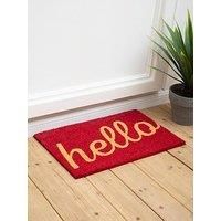 Heavy Duty Non Slip Hello Coir Home Doormat PVC Backed Red Floor Mat 60 x 40cm