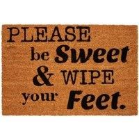 DURABLE 60 X 40CM PLEASE BE SWEET COIR DOORMAT NON SLIP NATURAL BLACK FLOOR MAT