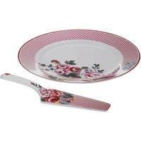 Premier Housewares Bone China Cake Side Plate Floral Design Dessert Plates Cake Slicer Set Multi-Colour Dishwasher Safe Cake Cutters 3 x 27 x 27 cm