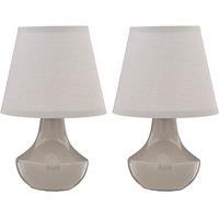 Set of 2 Grey Ceramic Round Fabric Shade Home Lobby Office Lights Table Lamps