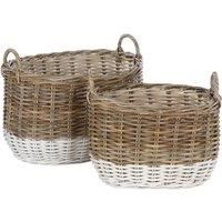 Premier Housewares Hampstead Oval Kubu Rattan Set of 2 Storage Baskets  Grey & White