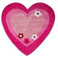 Premier Kids Love Heart Rug, Children Room Pink Heart & Flowers Rug