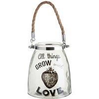 Premier Housewares Glass Lantern" All Things Grow" with Rope Handle