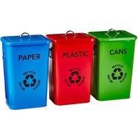 Premier Housewares Plastic, Paper and Cans Recycle Logo Bins - Multi-Colour, Set of 3
