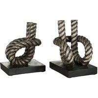 Premier Housewares Set of Rope Bookends - Polyresin Antique Silver/Black