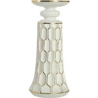 Premier Housewares Honeycomb Small Candle Holder  White/Gold Polyresin