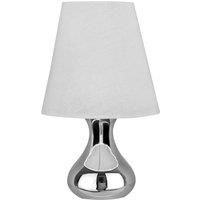 Orsina Chrome Table Lamp With EU Plug, Reflective Chrome Base & White Tapered Shade, Bedside Light for Bedrooms