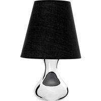 Orsina Chrome Metal Table Lamp With EU Plug, Tapered Black Fabric Shade, Accent Light, Modern Bedside Lamp