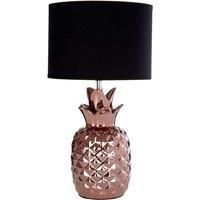 Copper Ceramic Pineapple Shaped Base Black Round Fabric Shade Bedside Table Lamp