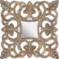 Coastal Wall Mirror With Weathered White Wood Effect,Square Mirror With Floral Vine Border For Gifting