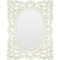 Orsina White Rococo Wall Mirror With Symmetrical Design, Accent Mirror With Weathered Edges, Oval Mirror For Bedroom