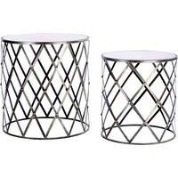Interiors By PH Set Of 2 Tables Mirror Top Diamond Design Metal Frame