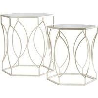 Interiors By PH Set Of 2 Tables Mirrored Top Metal Frame Brushed Champagne Finish