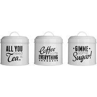 Premier Housewares Pun and Games Tea/Coffee/Sugar Canisters, White, Set of 3