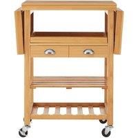 Premier Housewares Wooden Kitchen Storage Serving Trolley on Wheels, Natural