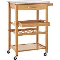 Premier Housewares Bamboo Kitchen Trolley with Stainless Steel Top - Natural