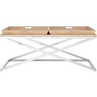 Orsina Durable Coffee Table, Oak Table Top Decorative Coffee Table For Livingroom, Sturdy Modern Coffee Table in Silver