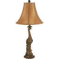 Premier Housewares Peacock Table Lamp in Bronze Finish with Beige Shade, Brown