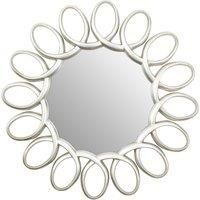 Orsina Large Wall Mirror With Petal Frame, Pewter Finish Round Mirror, Oval Accent Mirror, Decorative Mirror in Silver