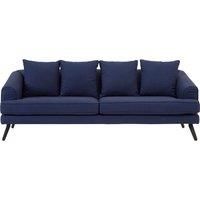 Comfortable 3 Seater Navy Fabric Sofa, Stylish Mid Century Sofa For Bedroom, Functional 3 Seater Sofa