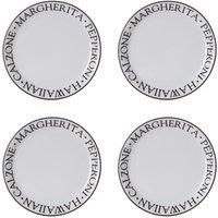 Premier Housewares Noir Pizza Plates, Set of 4, Porcelain, White, 23 x 23 x 2 cm