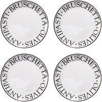 Premier Housewares Porcelain Plates White Glazed Finish With Black Lettering And Piping Serving Plate Set Of 4 Circular Dinner Side Plate Dish 19 x 19 x 2.3