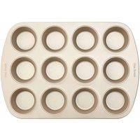 Premier Housewares from Scratch Muffin Tray, 12 Compartments, Satin, Carbon Steel, Champagne, 26.5 x 38.3 x 2.8 cm