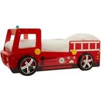 Premier Housewares Red Fire Engine Bed For Kids Toddlers And Babies Decorated Junior Beds For Children Wooden Fire Truck Design Bedroom Furniture For Kids Room With Painted Finish 98 x 214 x 112