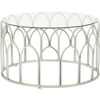 Orsina Silver Leaf Coffee Table, Moorish Style Round Glass Coffee Table, Exotic Minaret Inspired Iron Frame
