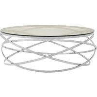 Orsina Round Silver Swirl Coffee Table, Interlinked Stainless Steel Base with Glass, Statement Piece for Living Room