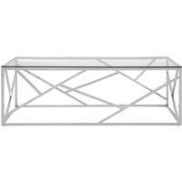 Orsina Stainless Steel Geometric Coffee Table, Rectangular Clear Glass Top with Champagne Gold Legs in Silver