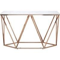 Orsina Rectangular Champagne Console Table, Boutique Geometric Entryway Table with Champagne Gold Metal Base