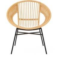 Orsina Comfortable Natural Rattan & Black Iron Arm Chair, Durable Outdoor Chair, Versatile Natural Dining Chair