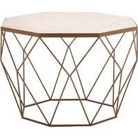 Orsina Octagon White Marble Coffee Table, Luxe Geometric Marble Top Table With Golden Iron Base in Gold