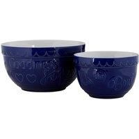 Premier Housewares Fruit Bowls Mixing Bowl Ceramic Pasta Bowls Mixing Bowls For Baking Salad Bowls Set Of 2 Blue 10h x 16w x 16d+12h x 22w x 22d
