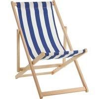 Premier Housewares Beauport Folding Wooden Deck Chair, Beach Chair, Outdoor, Camping, Picnic, Navy White Stripes