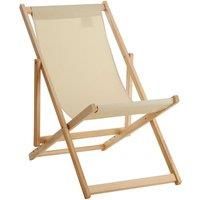 Premier Housewares Beauport Folding Wooden Deck Chair, Beach Chair, Outdoor, Camping, Picnic, Cream