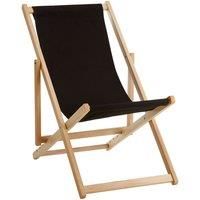 Premier Housewares Beauport Folding Wooden Deck Chair, Beach Chair, Outdoor, Camping, Picnic, Black