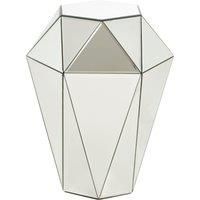 Orsina Silver Mirrored Glass Side Table With Faceted Design, Boutique Style End Table, Silver Small Bedside Table